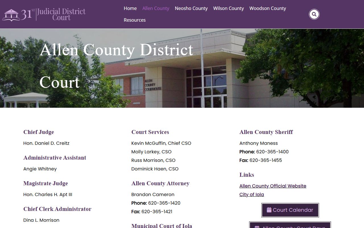 Allen County court records after jail arrest district court page