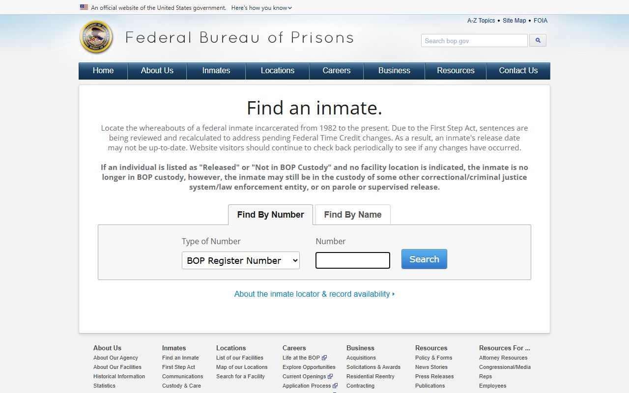 Allen County inmate records federal BOP locator fields